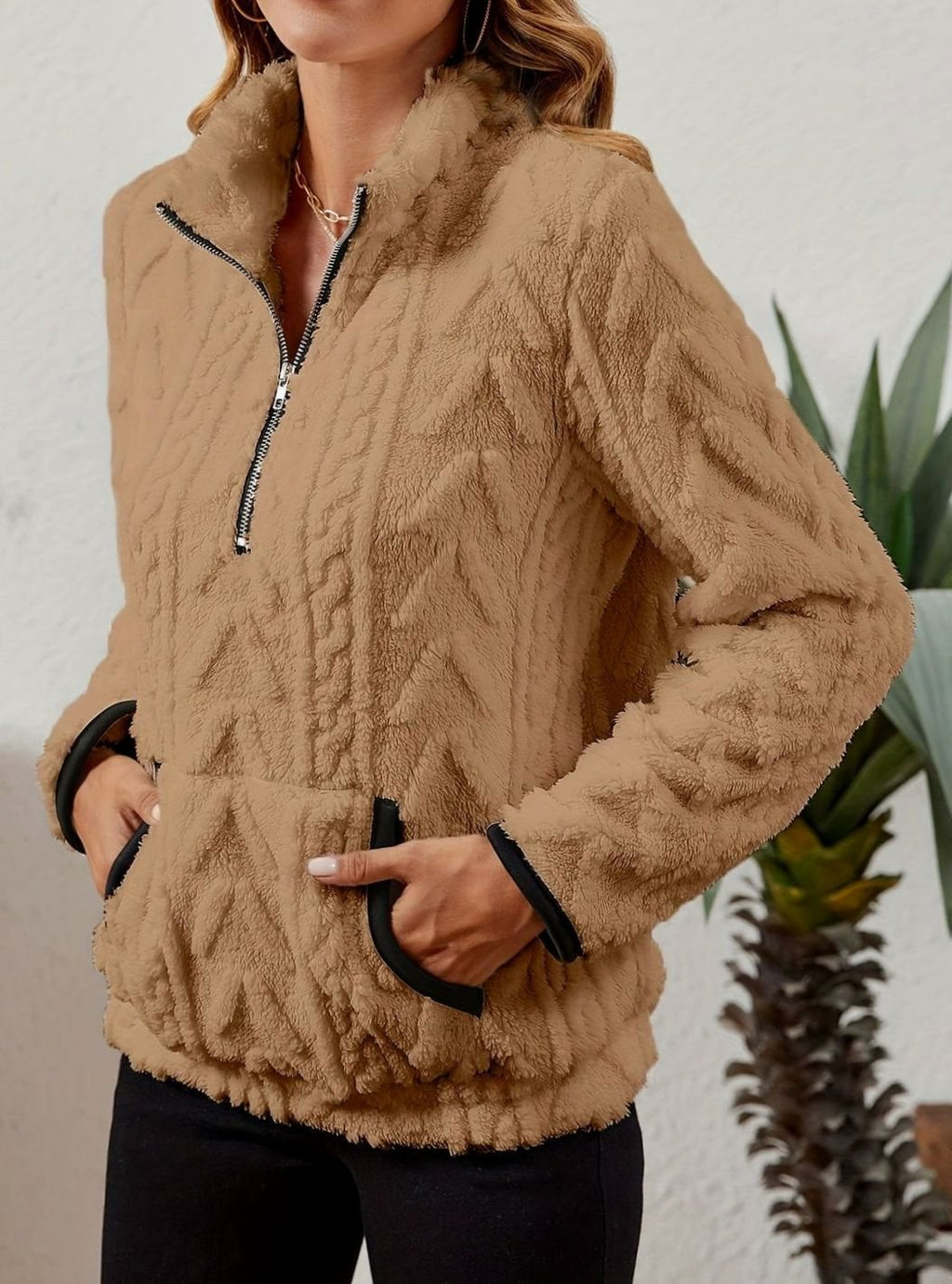 Madison | Pull en polaire pour femmes avec demi-fermeture éclair et poche kangourou