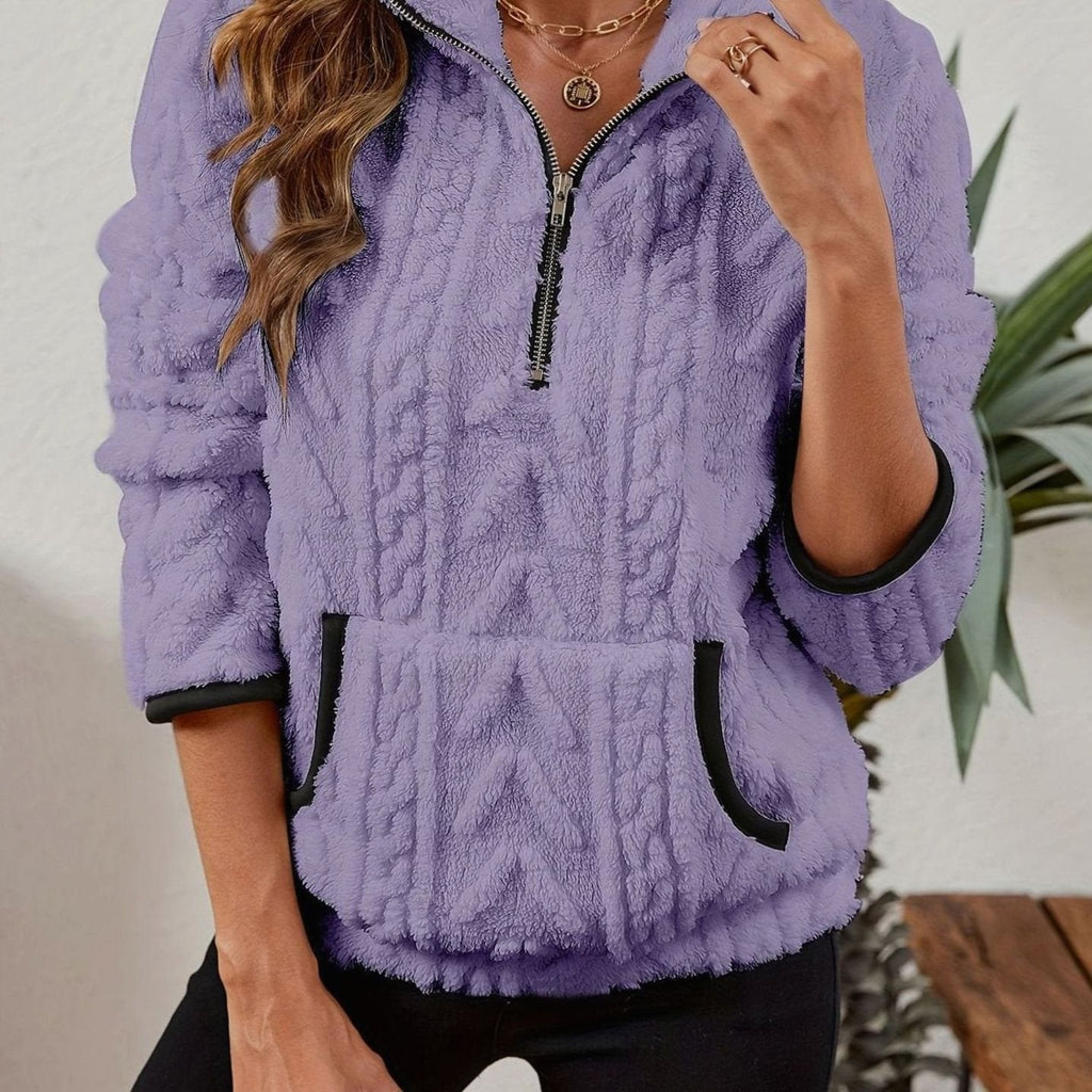 Madison | Pull en polaire pour femmes avec demi-fermeture éclair et poche kangourou