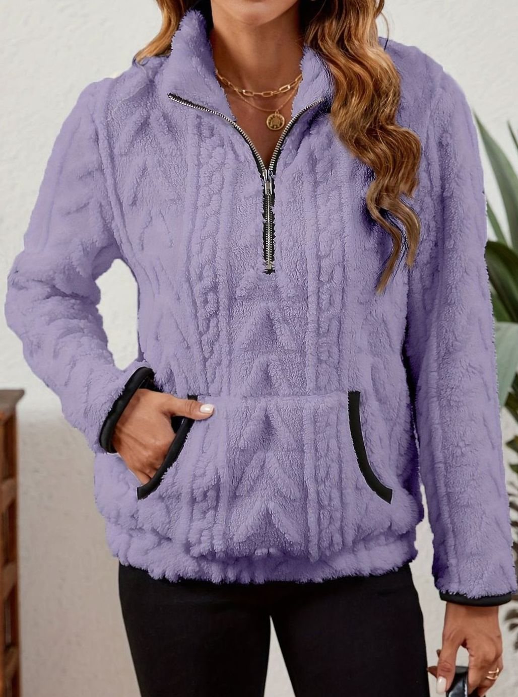 Madison | Pull en polaire pour femmes avec demi-fermeture éclair et poche kangourou