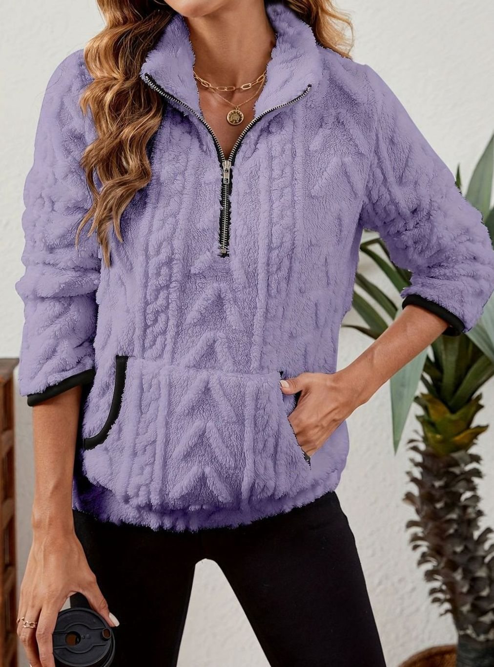Madison | Pull en polaire pour femmes avec demi-fermeture éclair et poche kangourou