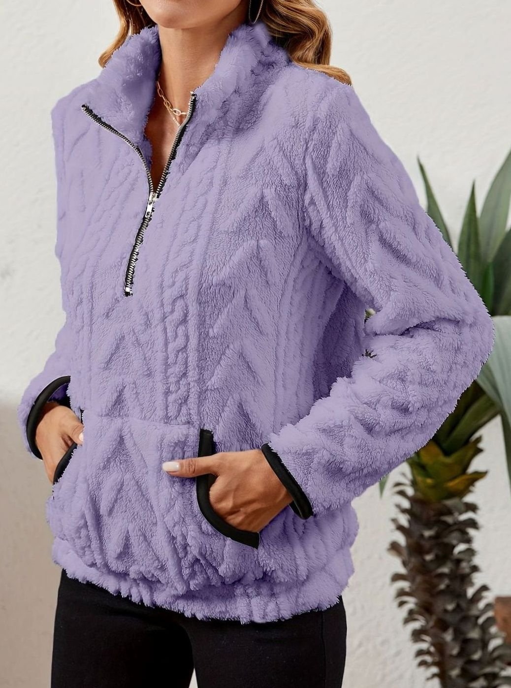Madison | Pull en polaire pour femmes avec demi-fermeture éclair et poche kangourou