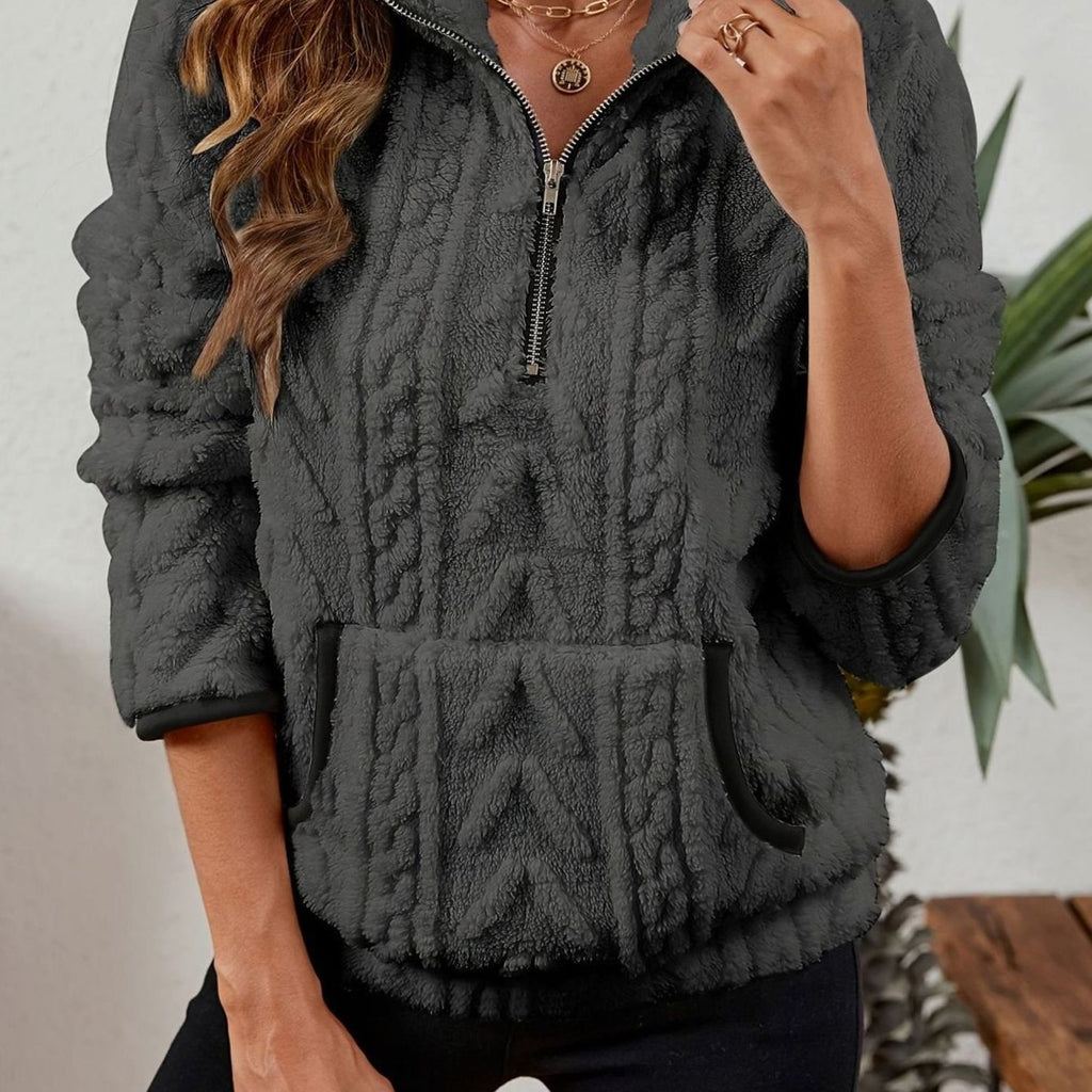 Madison | Pull en polaire pour femmes avec demi-fermeture éclair et poche kangourou