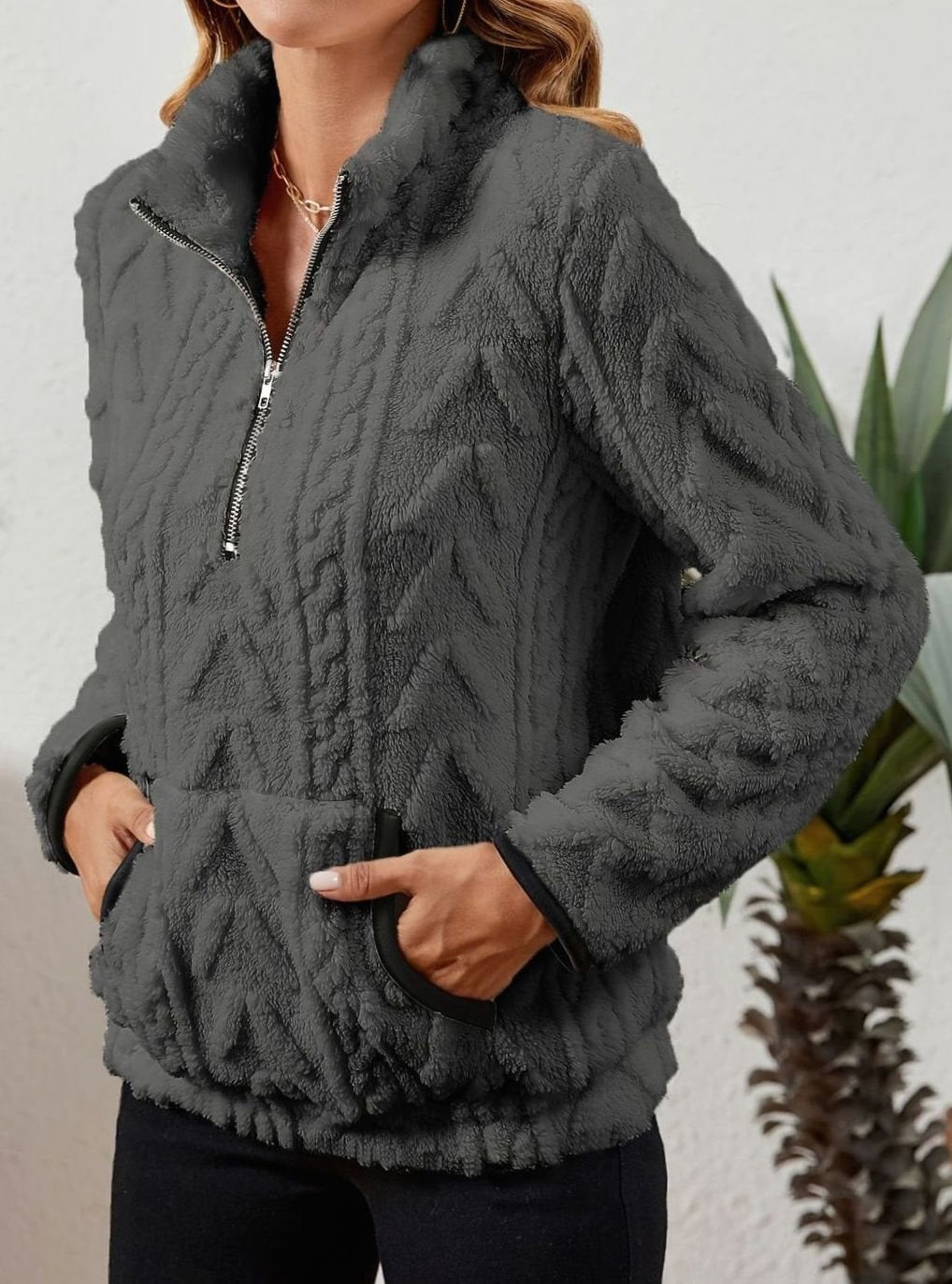 Madison | Pull en polaire pour femmes avec demi-fermeture éclair et poche kangourou