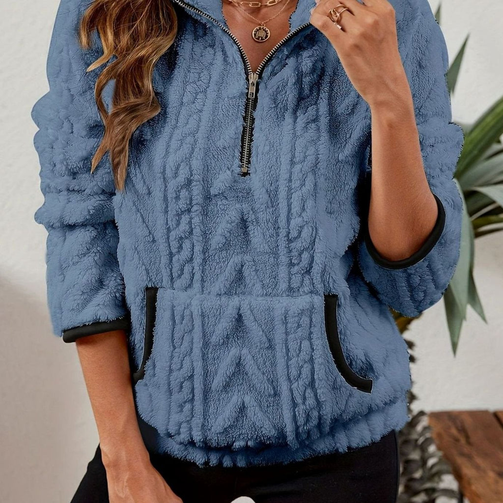Madison | Pull en polaire pour femmes avec demi-fermeture éclair et poche kangourou