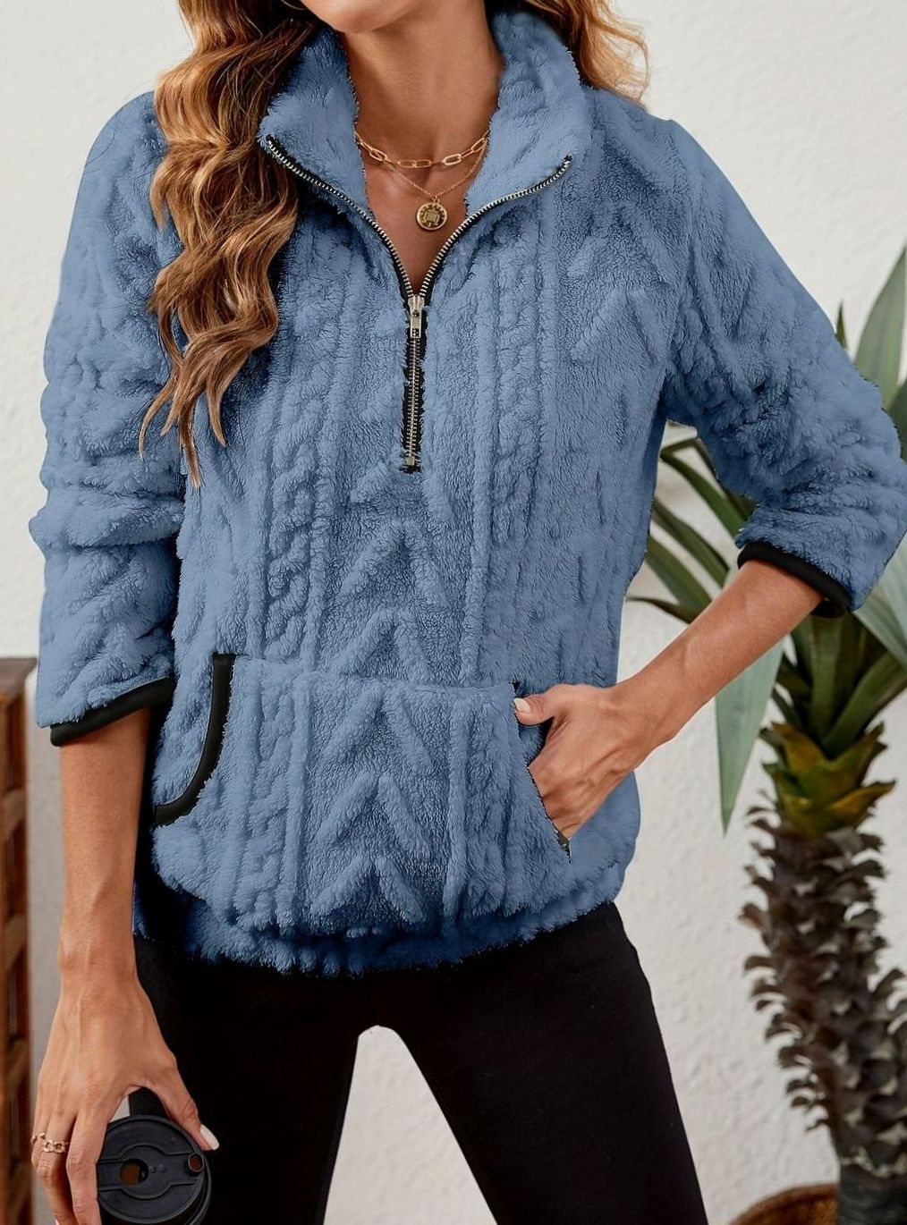 Madison | Pull en polaire pour femmes avec demi-fermeture éclair et poche kangourou