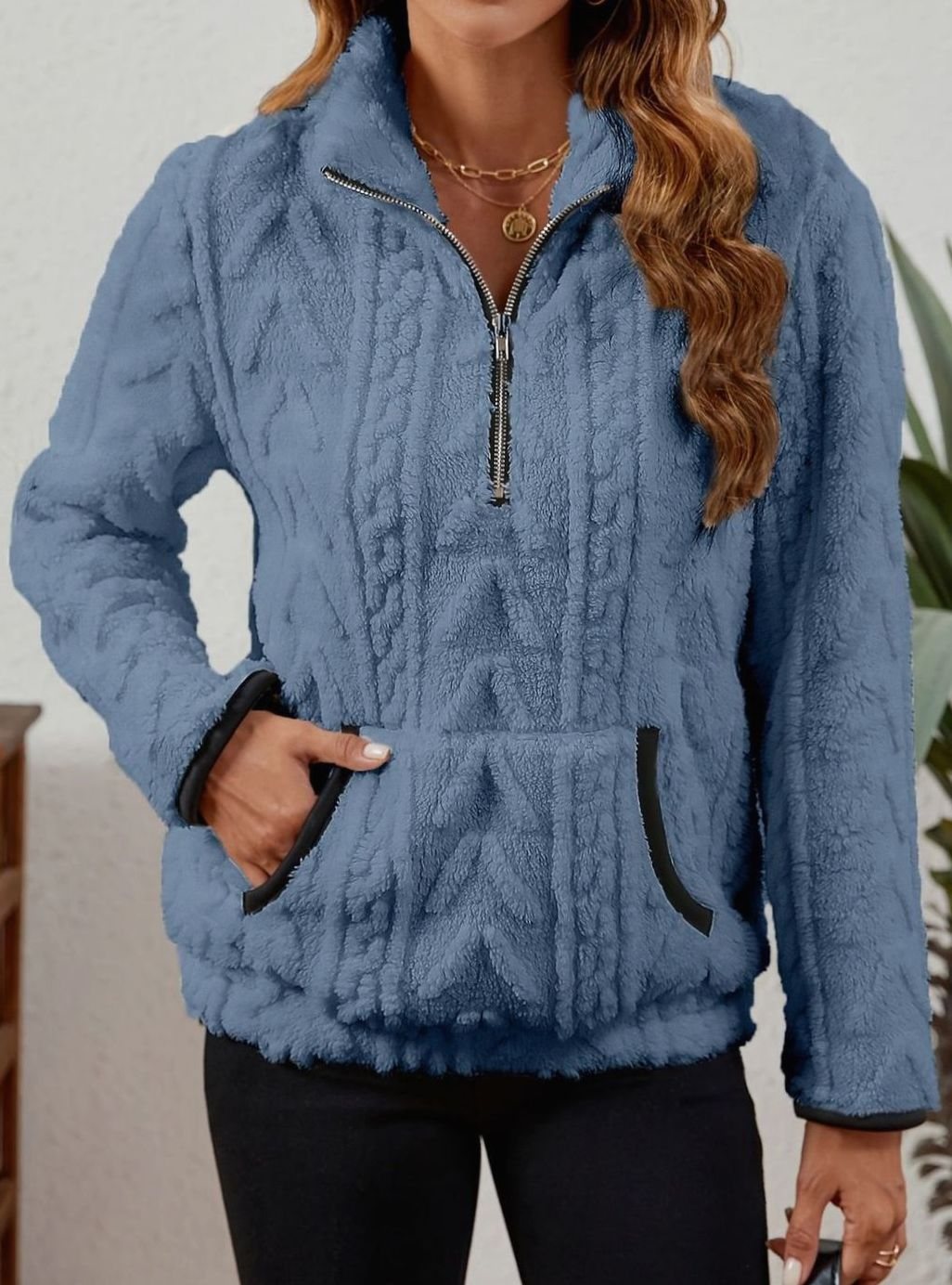 Madison | Pull en polaire pour femmes avec demi-fermeture éclair et poche kangourou