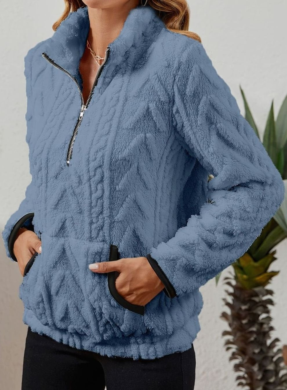 Madison | Pull en polaire pour femmes avec demi-fermeture éclair et poche kangourou