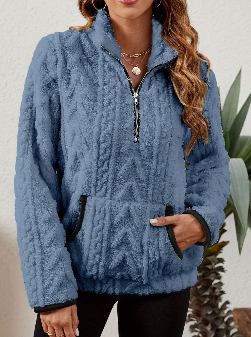 Madison | Pull en polaire pour femmes avec demi-fermeture éclair et poche kangourou