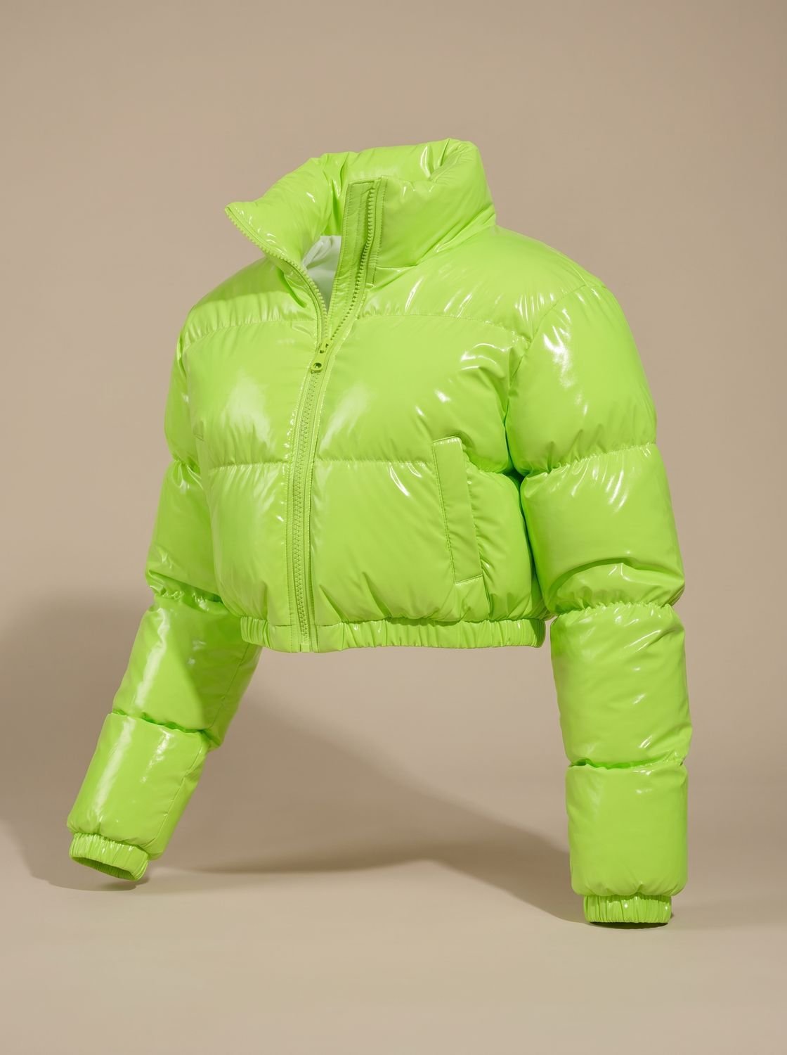 Scarlett | Veste Puffer Croppée Brillante à Zip pour Femmes