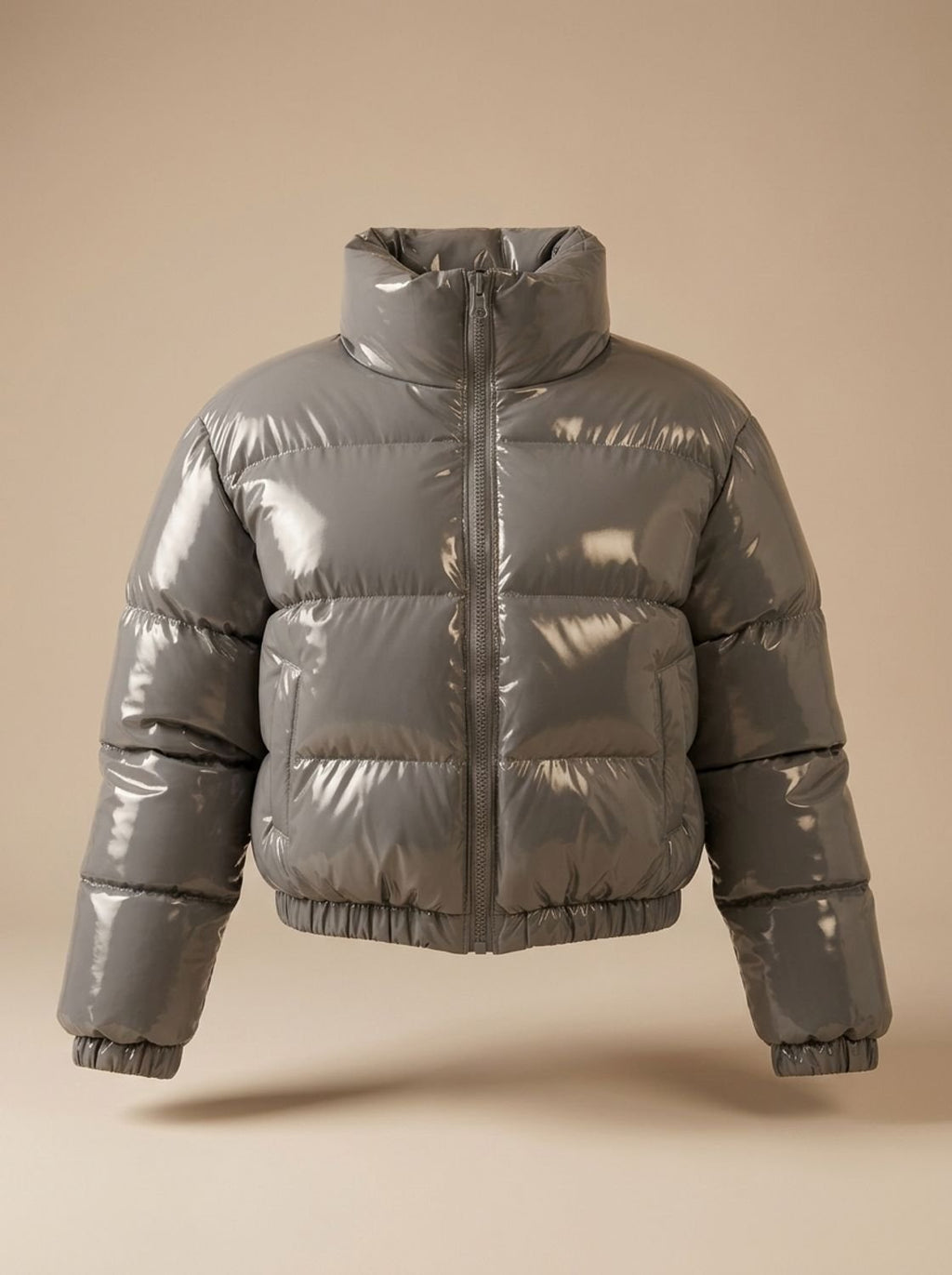 Scarlett | Veste Puffer Croppée Brillante à Zip pour Femmes