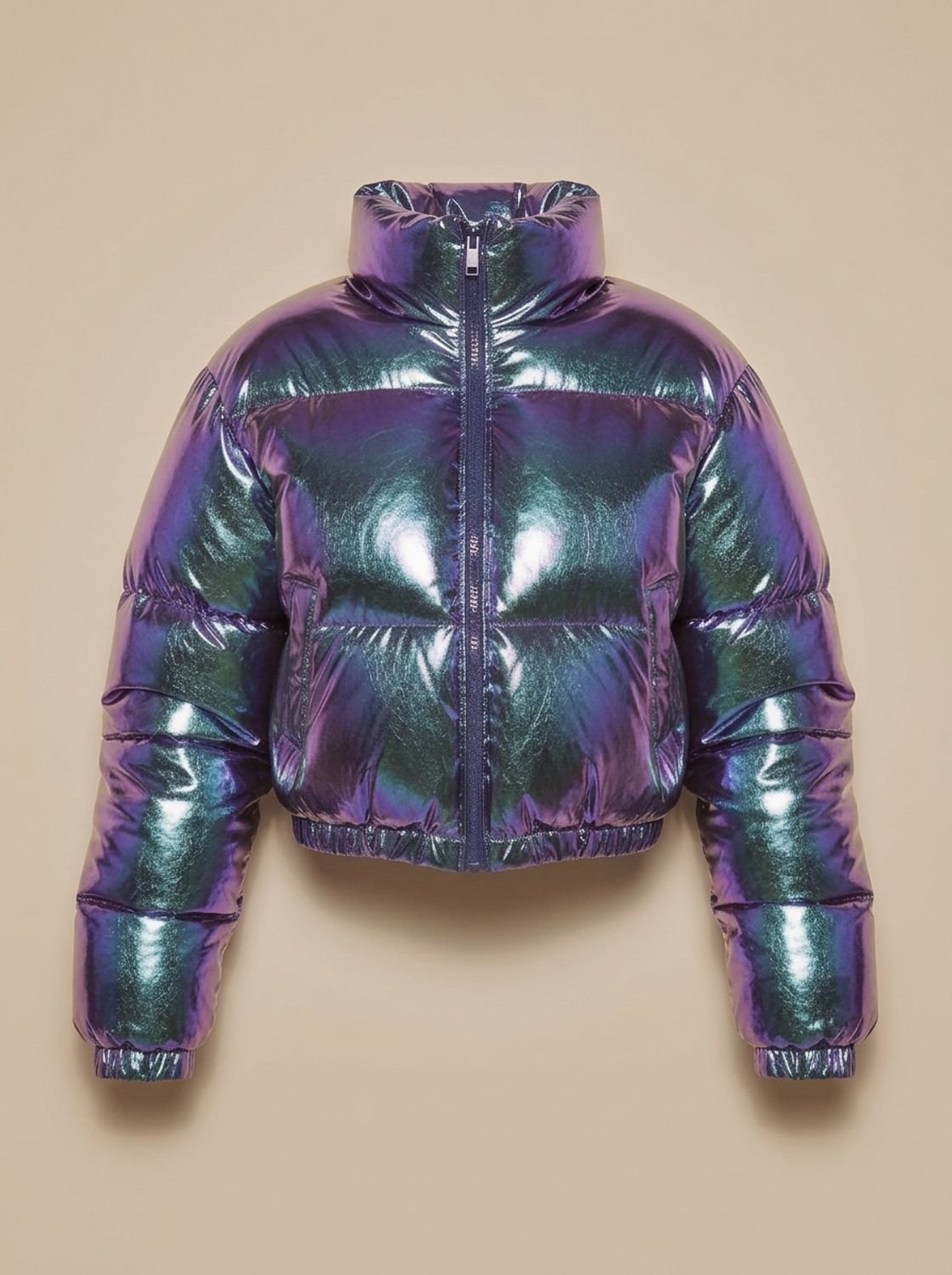 Scarlett | Veste Puffer Croppée Brillante à Zip pour Femmes