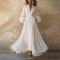 Scarlett | Robe de soirée en chiffon fluide à manches longues et décolleté en V profond pour femmes