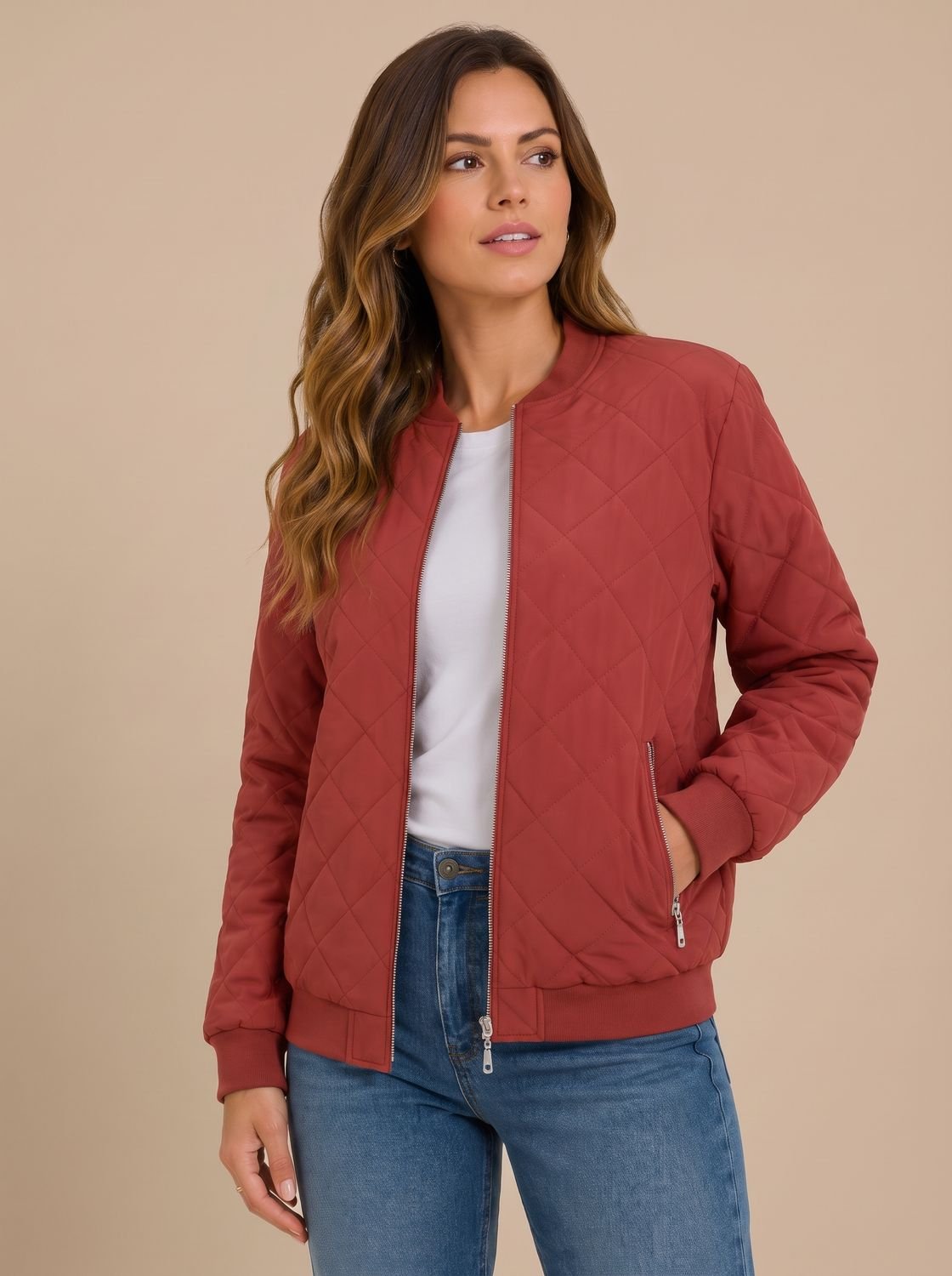 Aria | Veste Bomber Matelassée en Diamant pour Femmes avec Poches