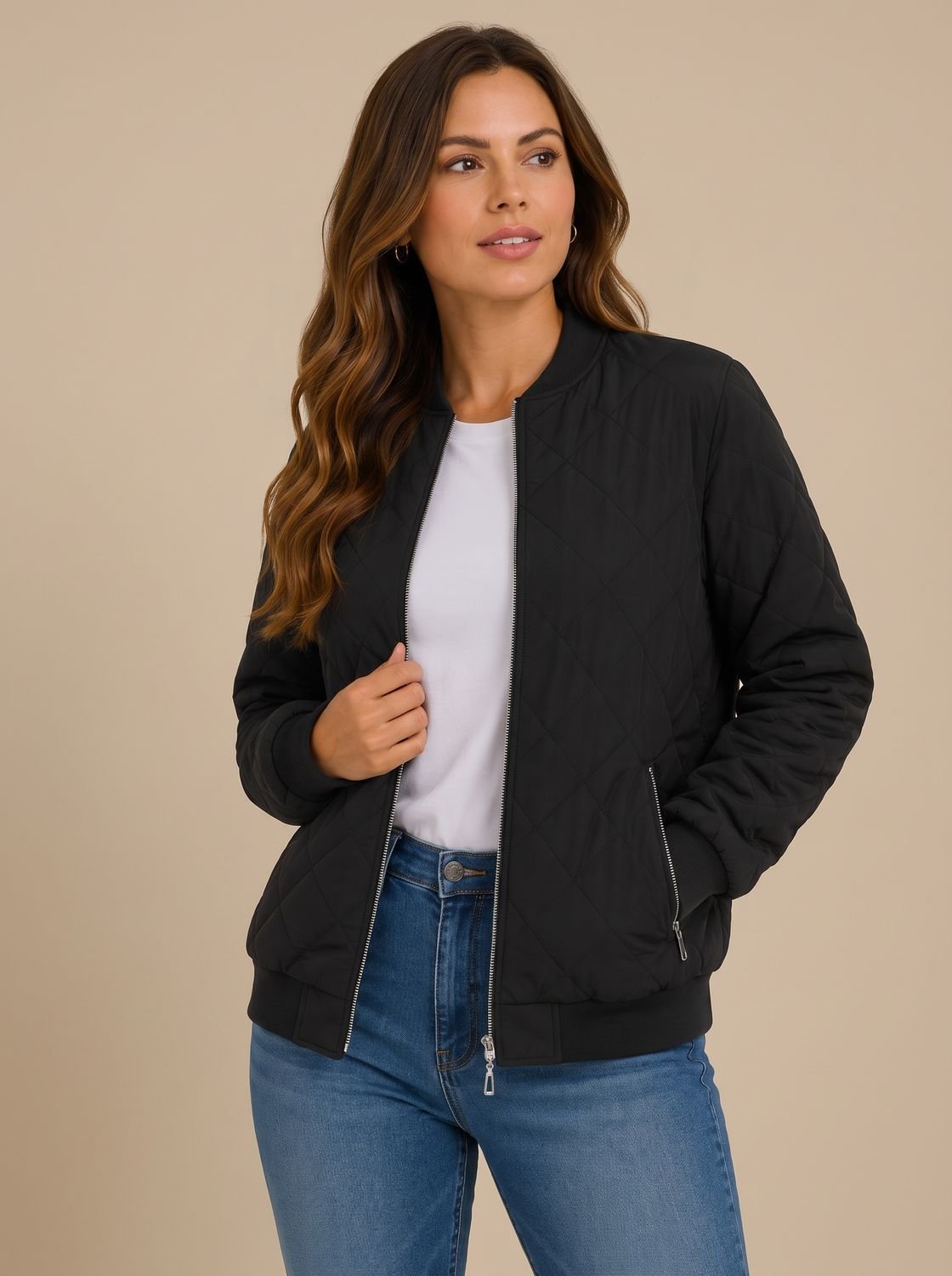 Aria | Veste Bomber Matelassée en Diamant pour Femmes avec Poches