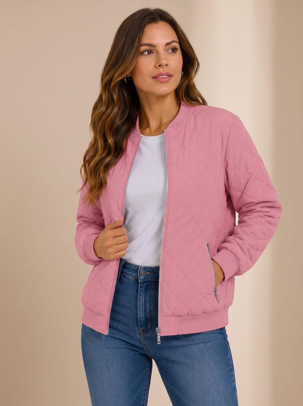 Aria | Veste Bomber Matelassée en Diamant pour Femmes avec Poches