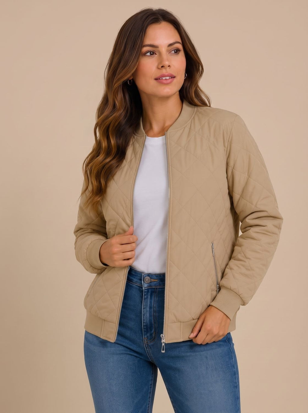 Aria | Veste Bomber Matelassée en Diamant pour Femmes avec Poches