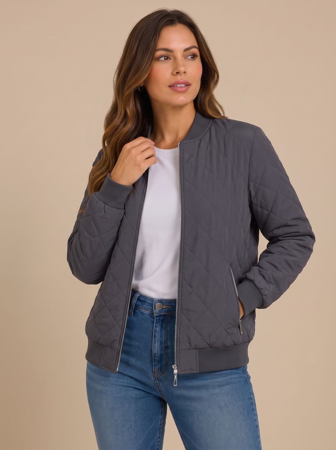 Aria | Veste Bomber Matelassée en Diamant pour Femmes avec Poches