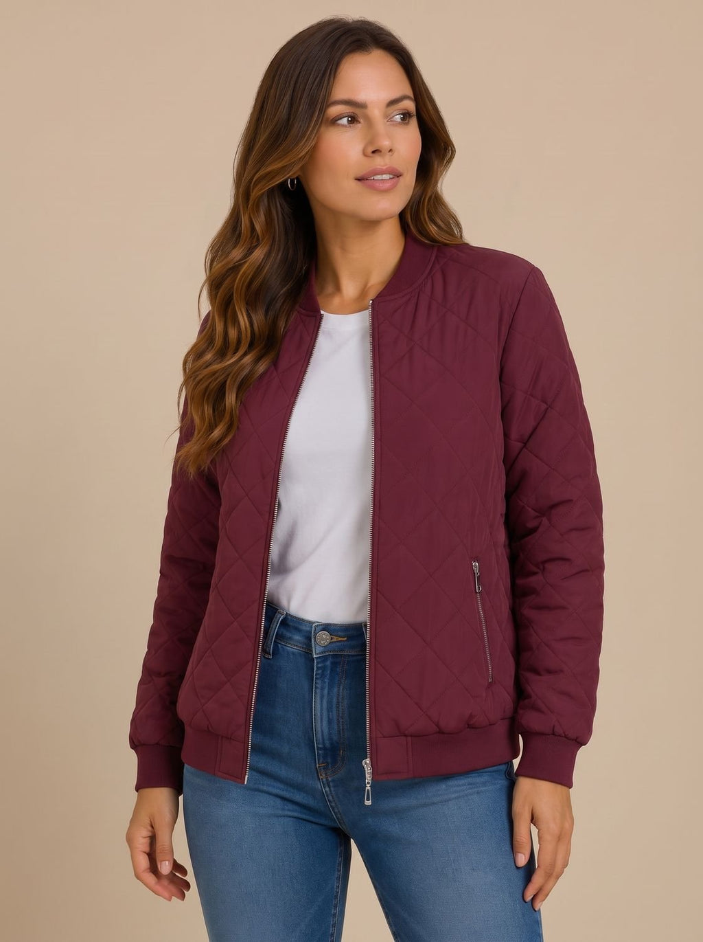 Aria | Veste Bomber Matelassée en Diamant pour Femmes avec Poches