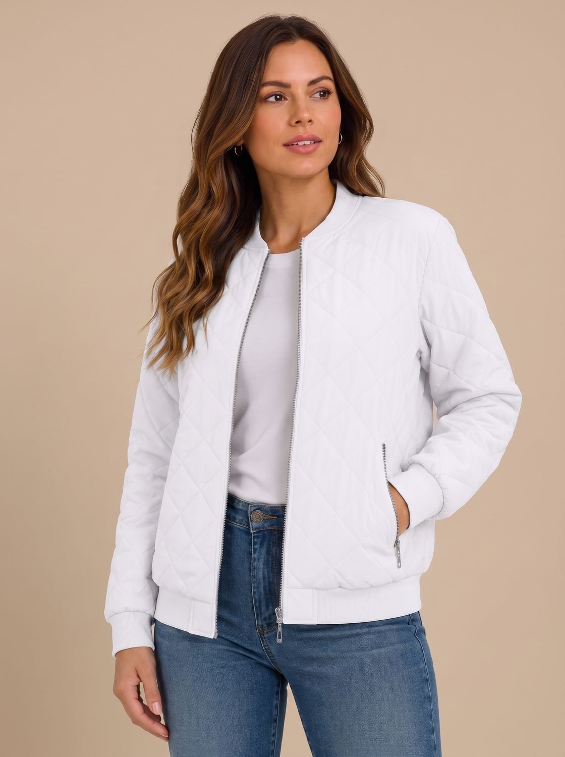 Aria | Veste Bomber Matelassée en Diamant pour Femmes avec Poches