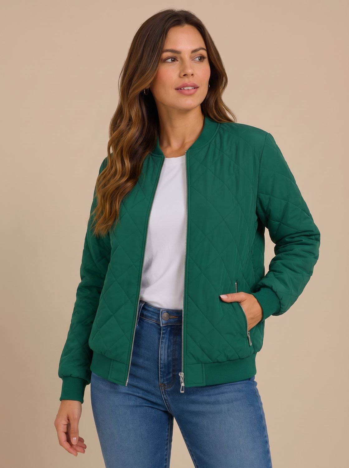 Aria | Veste Bomber Matelassée en Diamant pour Femmes avec Poches