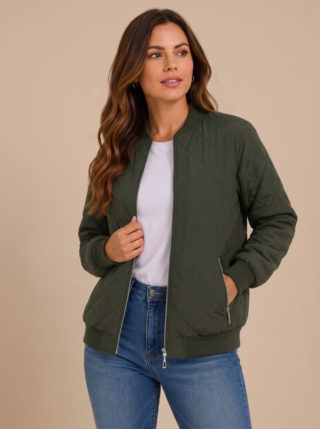 Aria | Veste Bomber Matelassée en Diamant pour Femmes avec Poches
