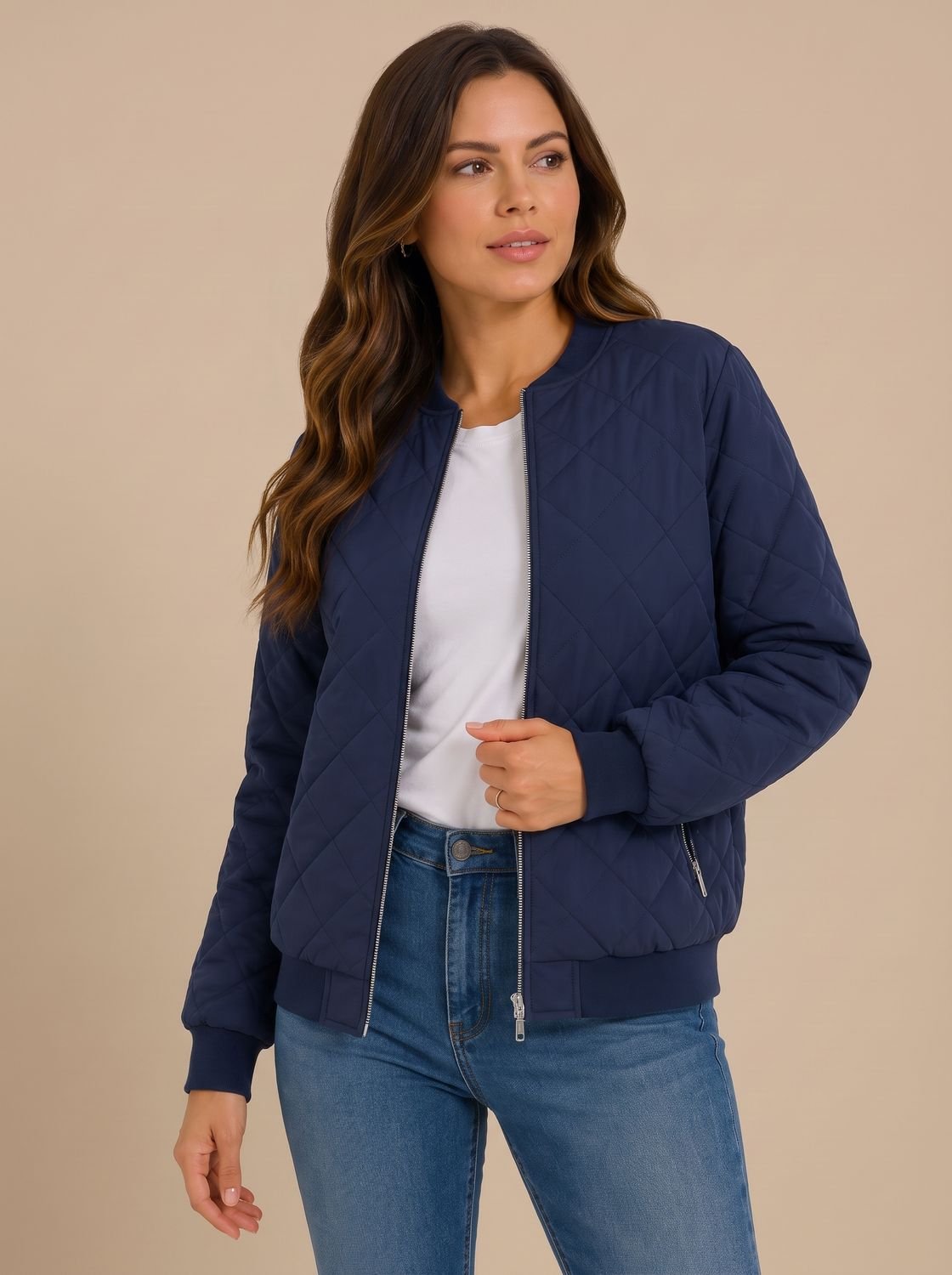 Aria | Veste Bomber Matelassée en Diamant pour Femmes avec Poches