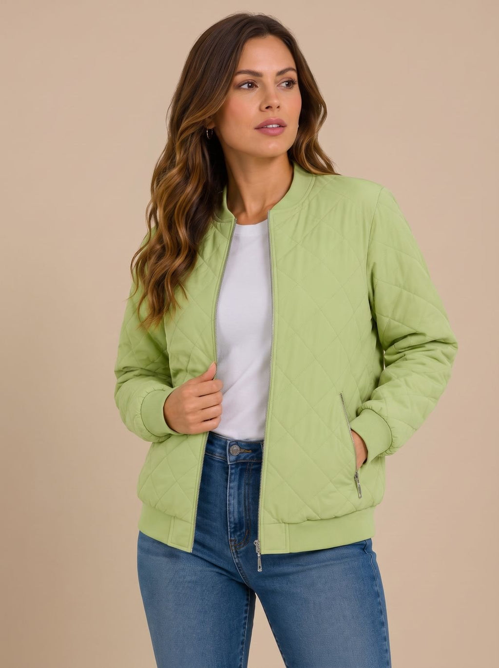 Aria | Veste Bomber Matelassée en Diamant pour Femmes avec Poches