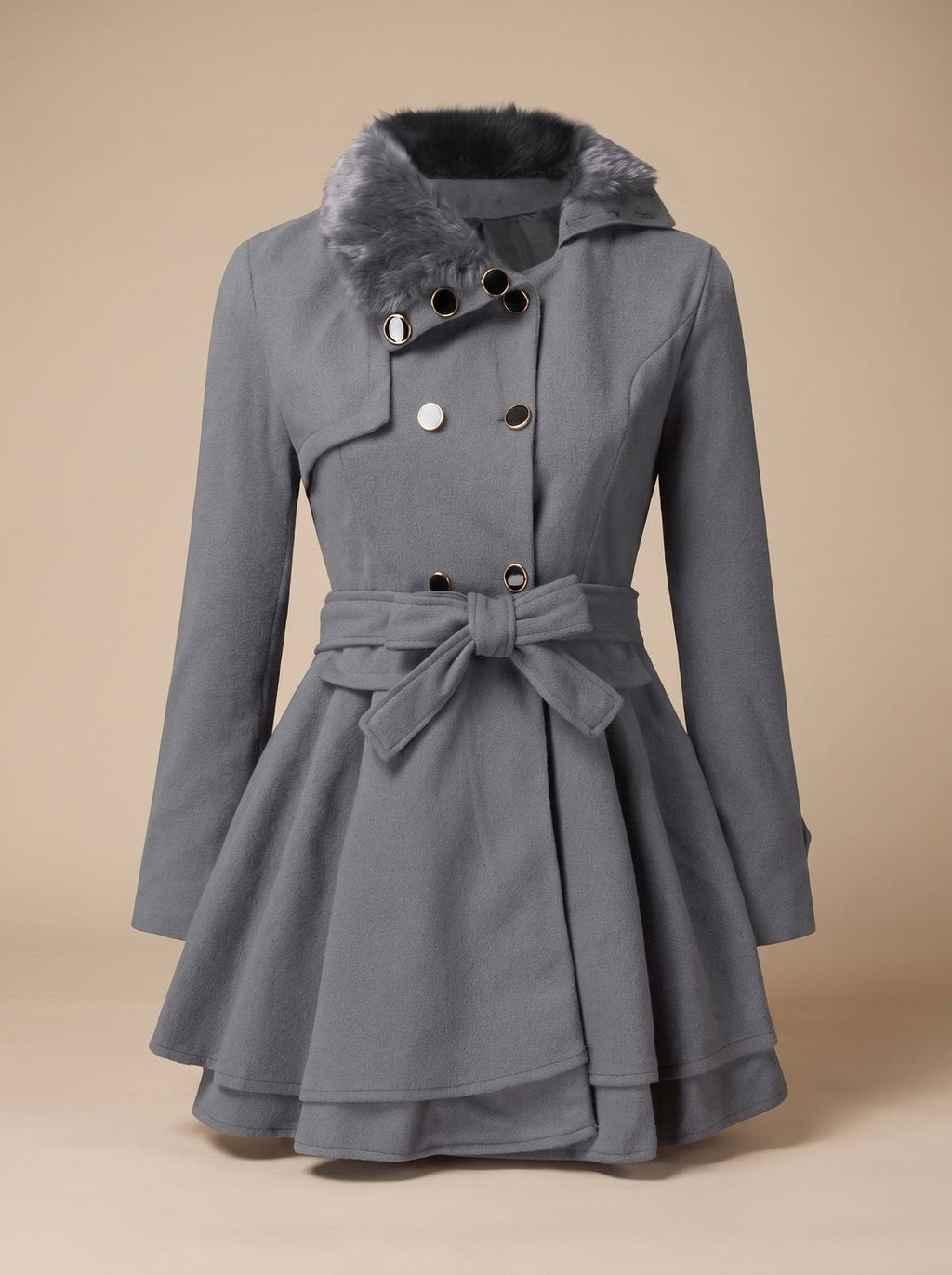Grace | Manteau en laine mélangée à col en fausse fourrure à double boutonnage pour femme