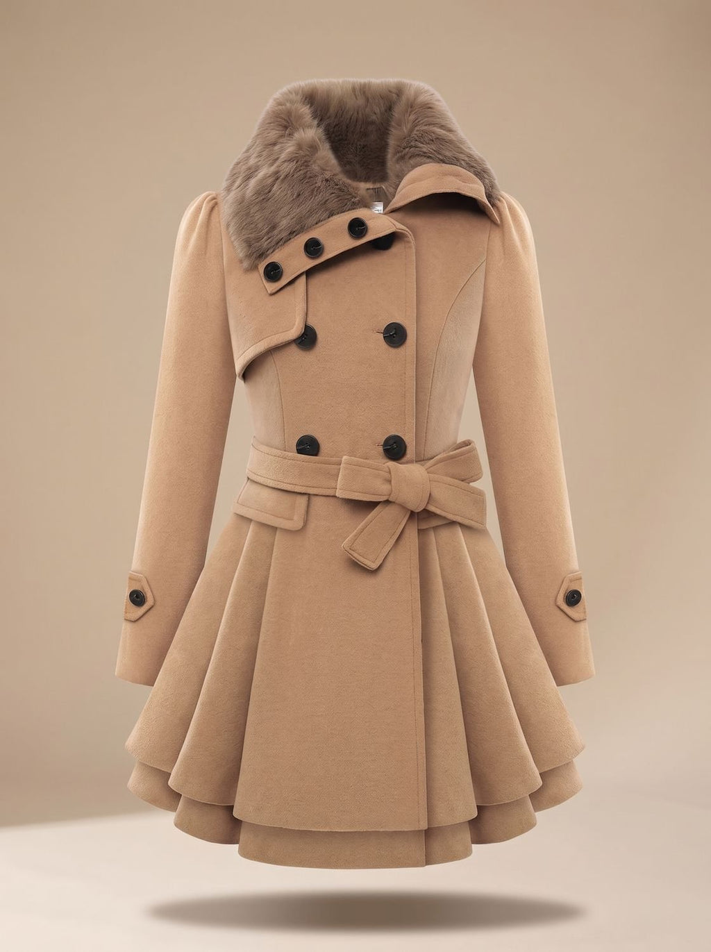 Grace | Manteau en laine mélangée à col en fausse fourrure à double boutonnage pour femme