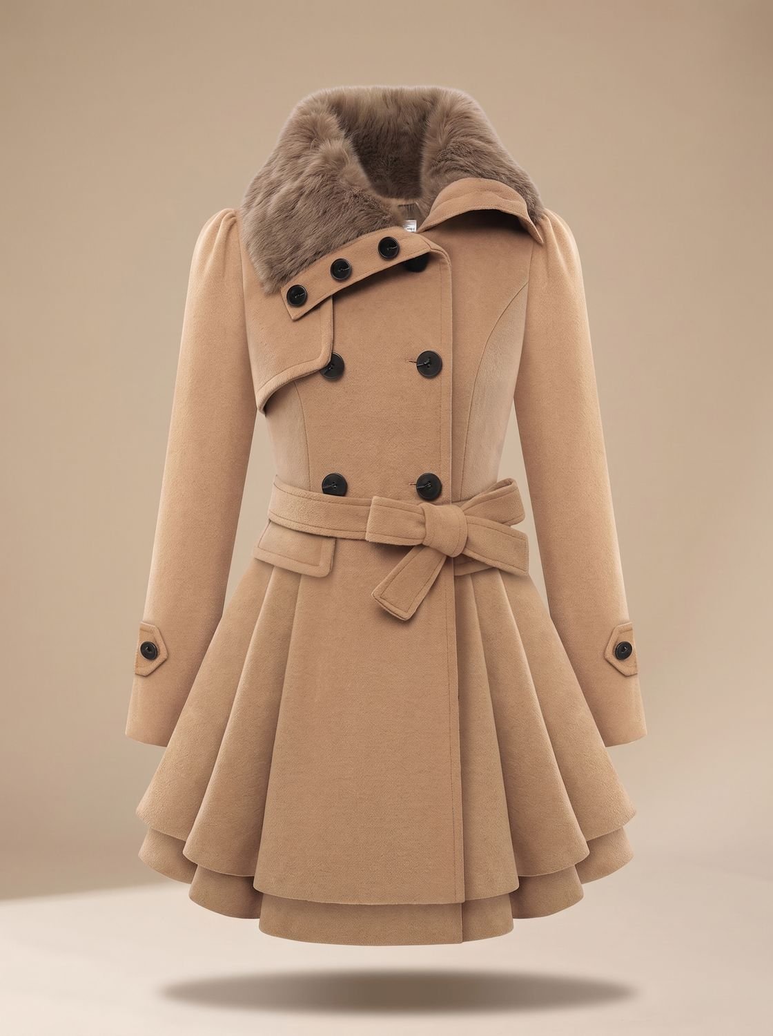 Grace | Manteau en laine mélangée à col en fausse fourrure à double boutonnage pour femme