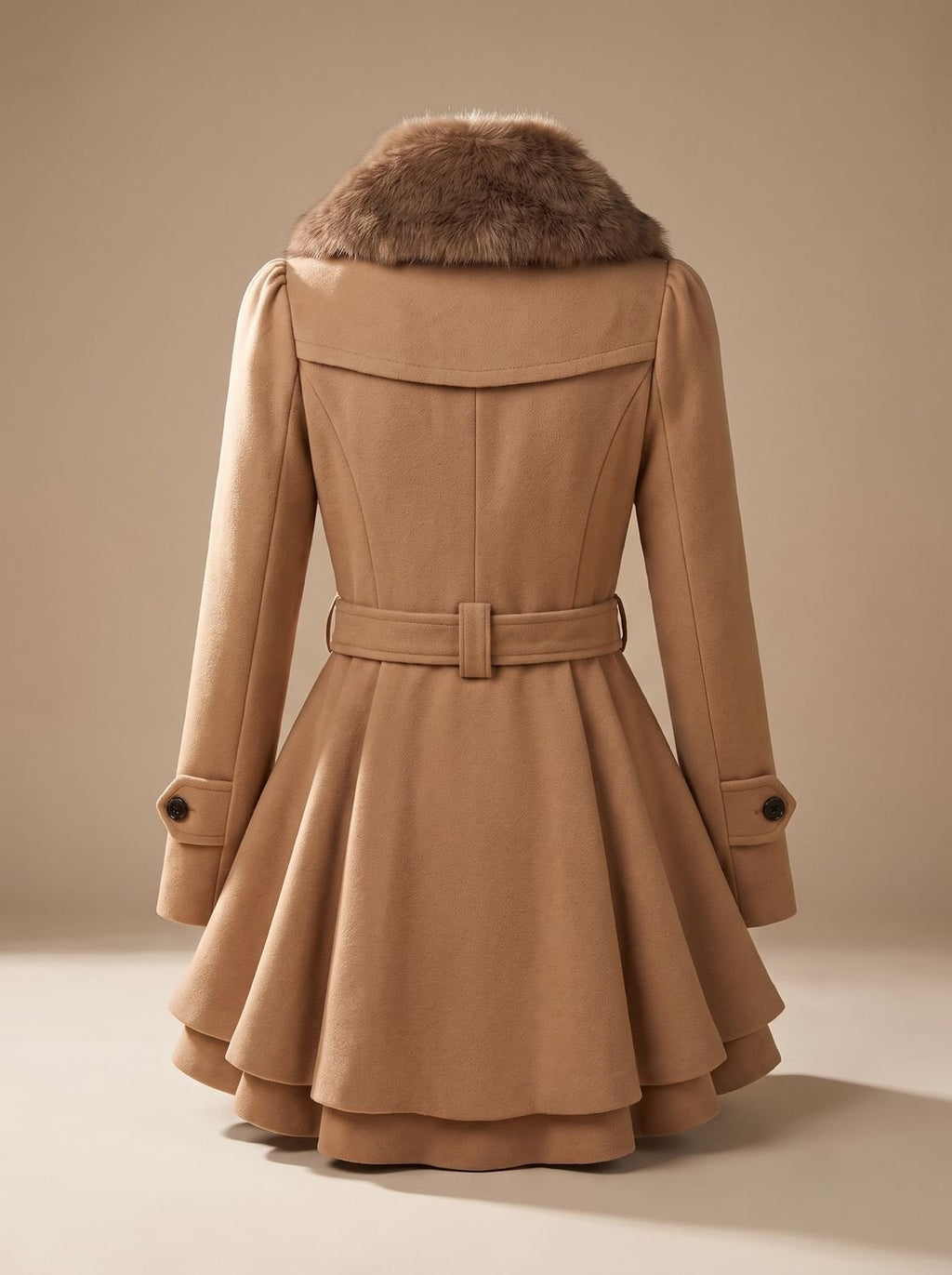 Grace | Manteau en laine mélangée à col en fausse fourrure et ceinture à double boutonnage pour femmes