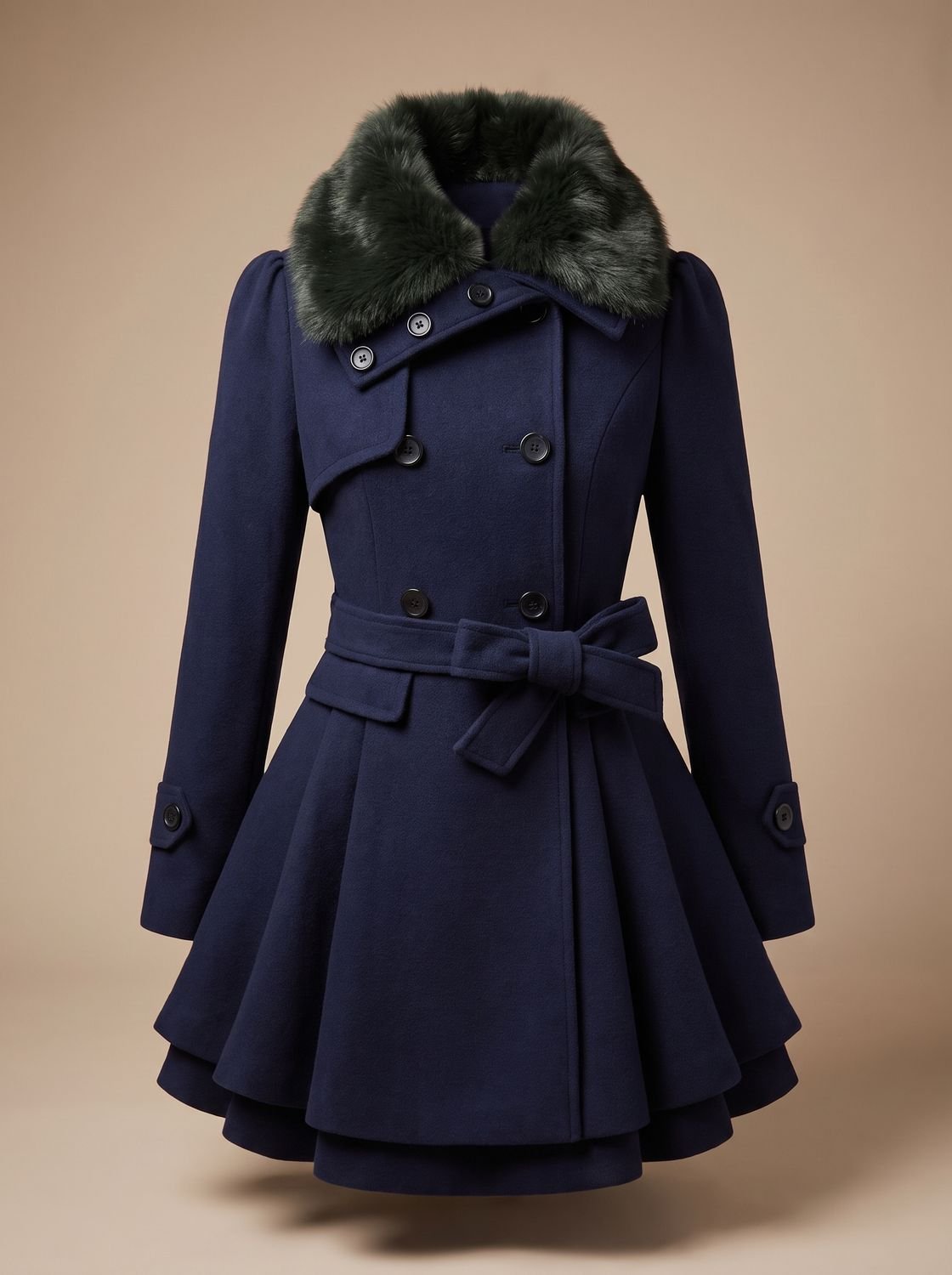 Grace | Manteau en laine mélangée à col en fausse fourrure à double boutonnage pour femme