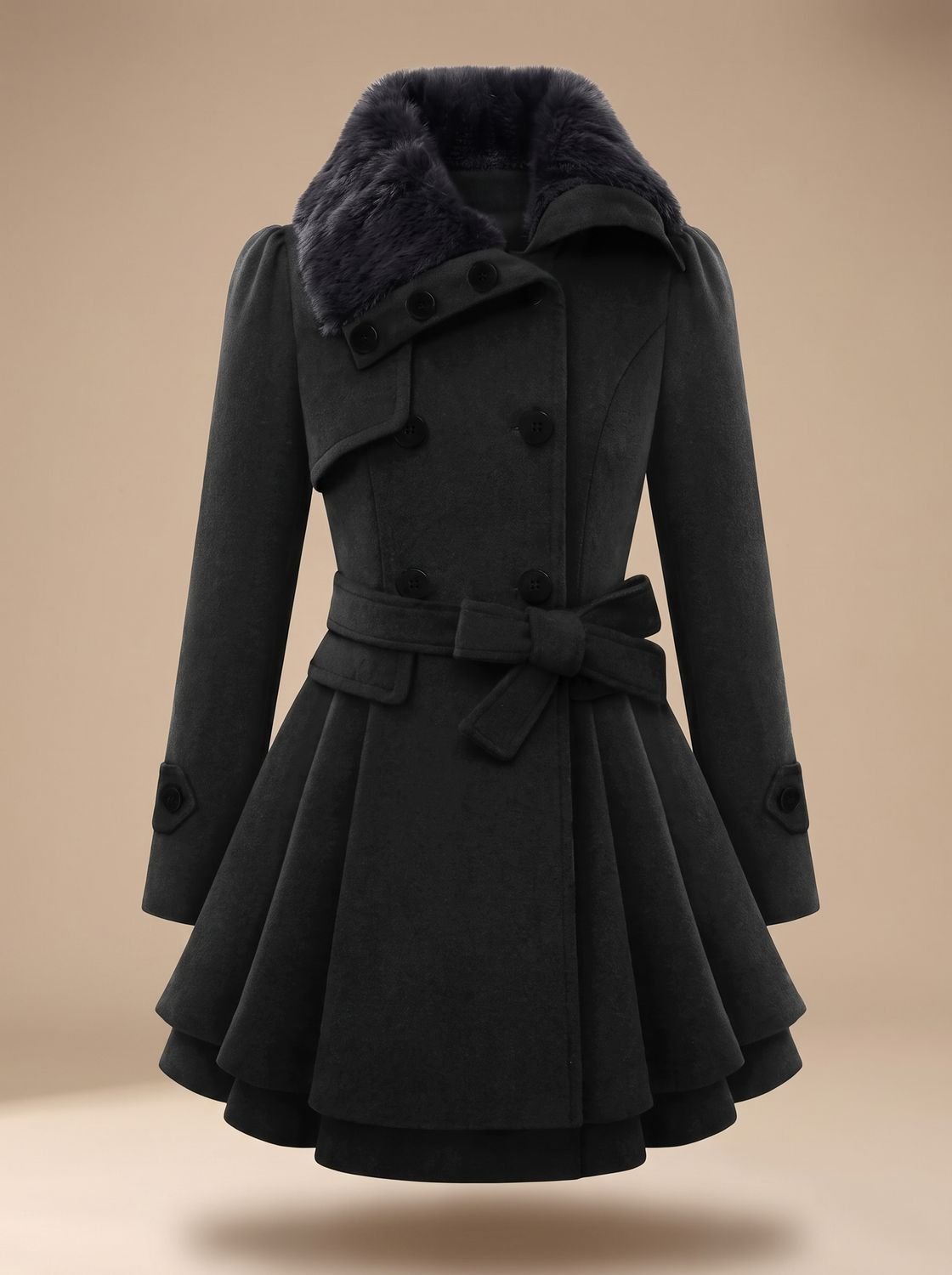 Grace | Manteau en laine mélangée à col en fausse fourrure à double boutonnage pour femme