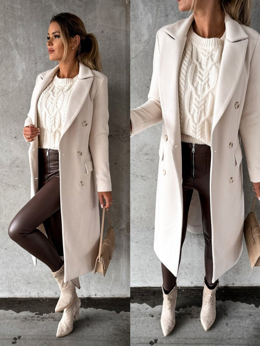 Scarlett | Manteau mi-long à manches longues et double boutonnage pour femmes