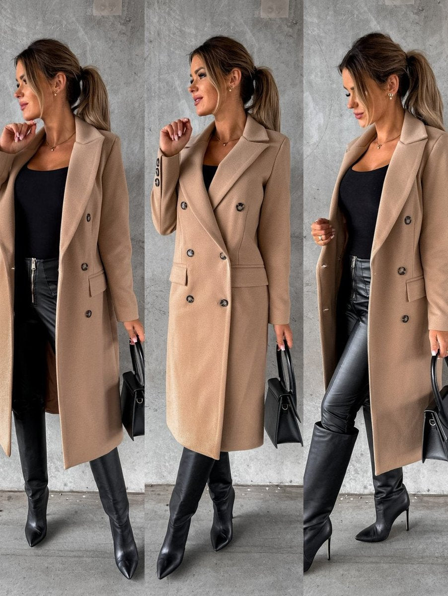 Scarlett | Manteau mi-long à manches longues et double boutonnage pour femmes
