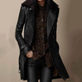 Emma | Manteau long en cuir ceinturé à col en shearling à double boutonnage pour femmes