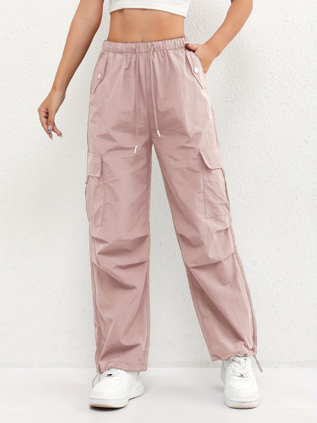 Pantalon Cargo Femme avec Cordon de Serrage et Poches - Pantalon Décontracté