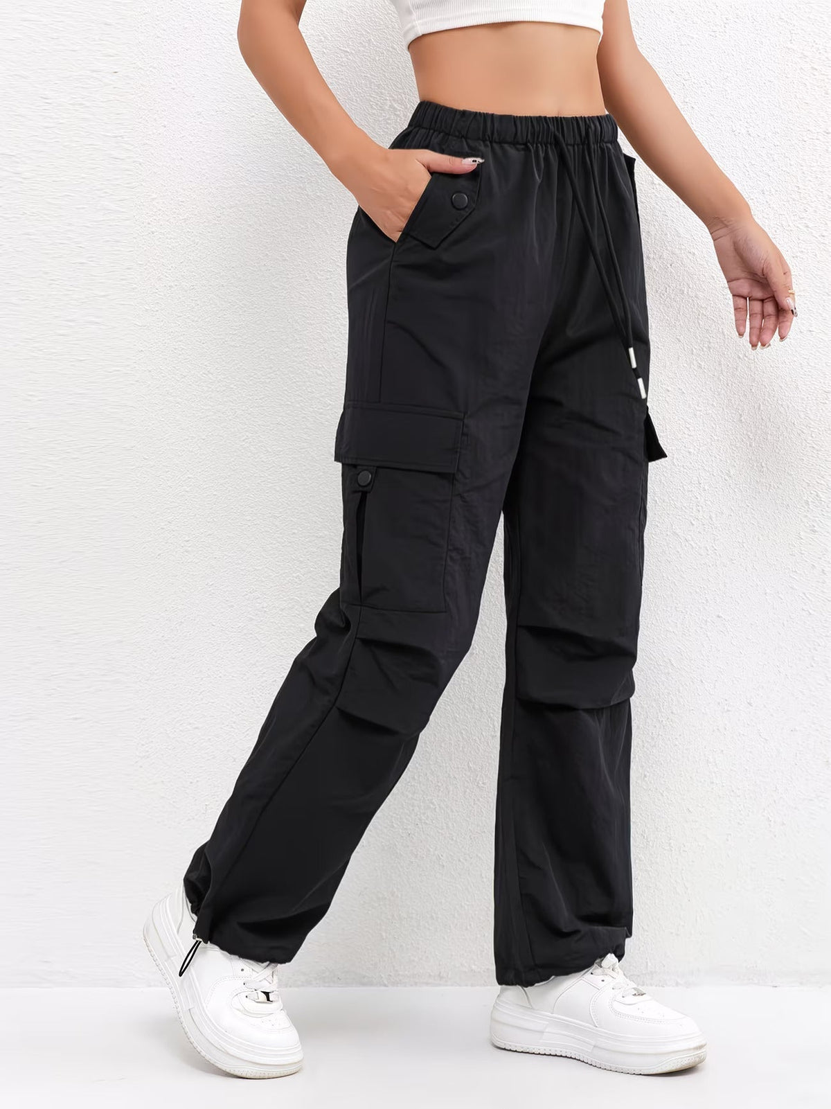 Pantalon Cargo Femme avec Cordon de Serrage et Poches - Pantalon Décontracté