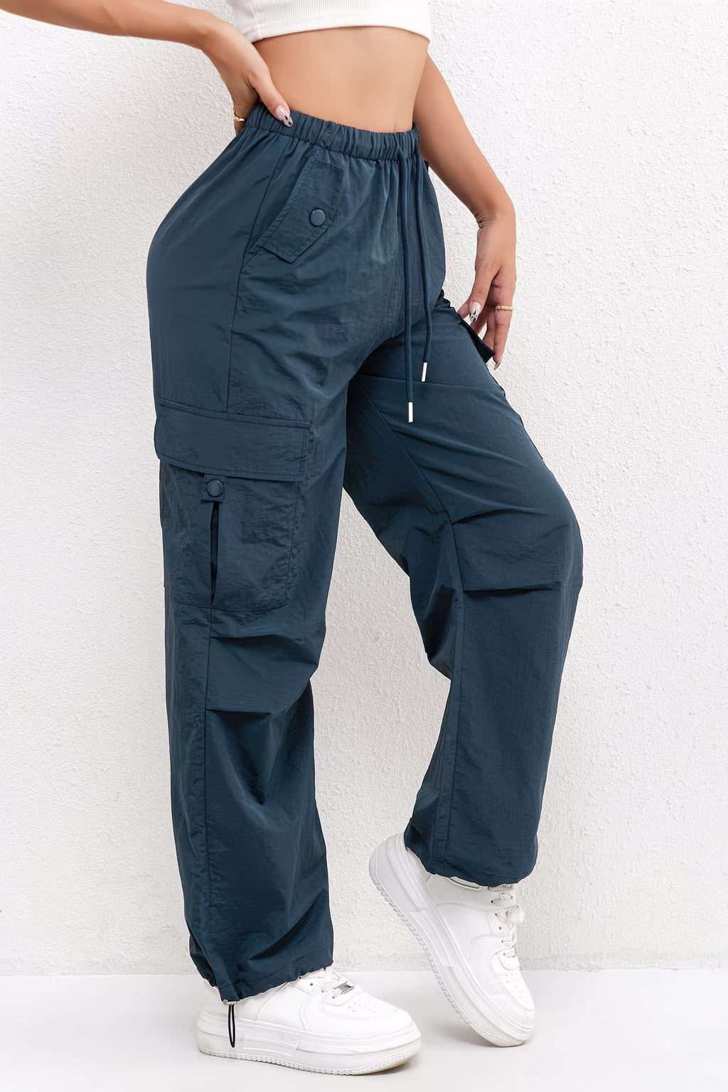 Pantalon Cargo Femme avec Cordon de Serrage et Poches - Pantalon Décontracté