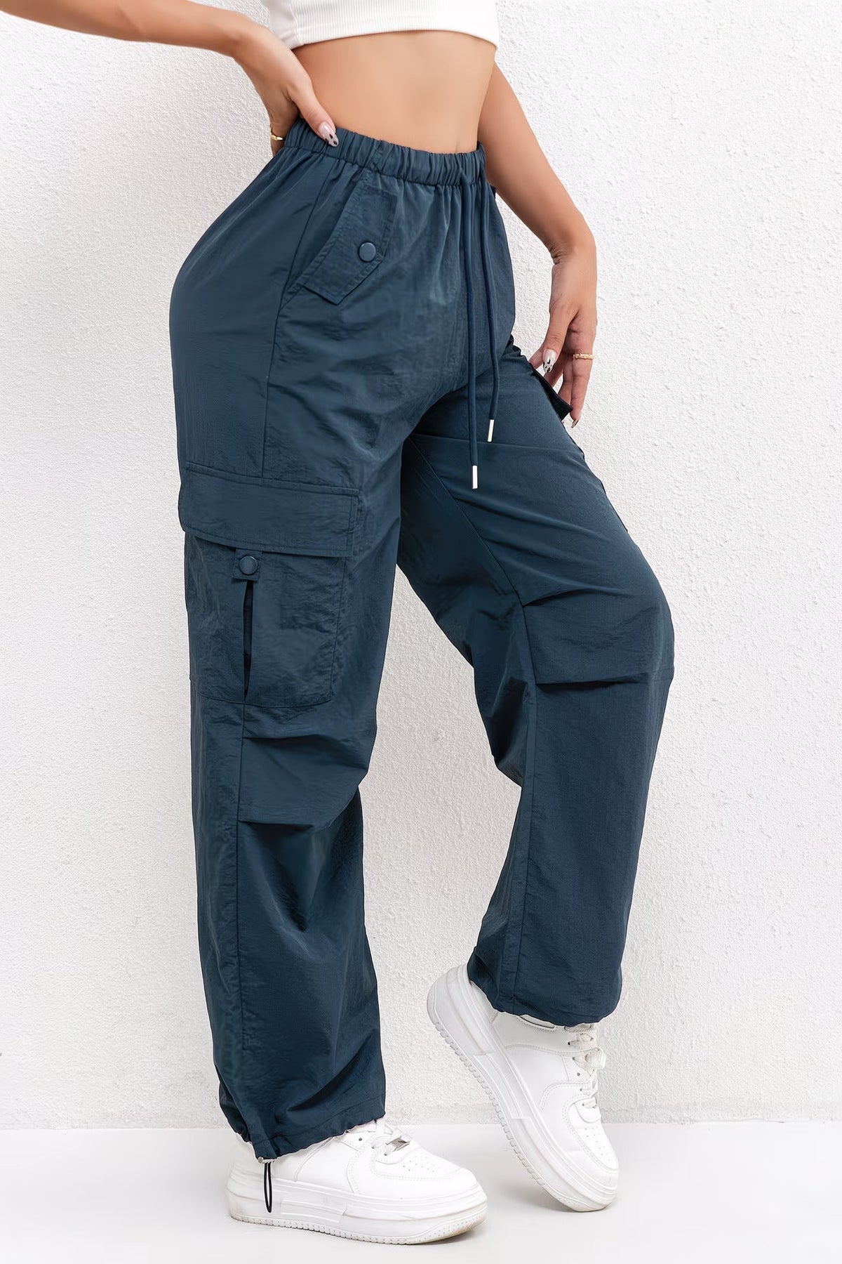 Pantalon Cargo Femme avec Cordon de Serrage et Poches - Pantalon Décontracté