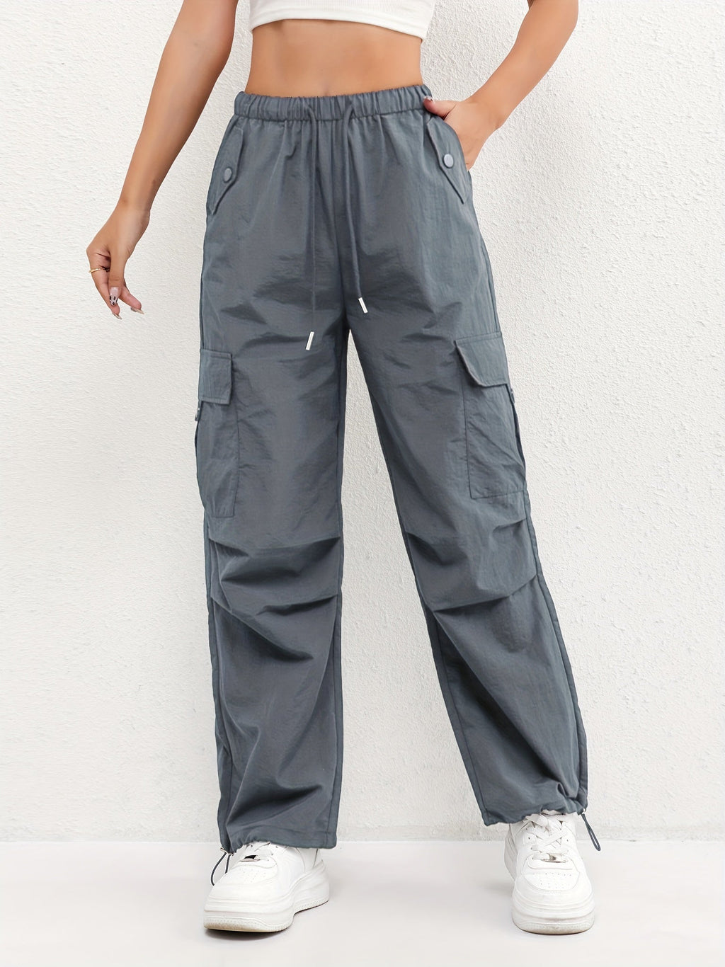 Pantalon Cargo Femme avec Cordon de Serrage et Poches - Pantalon Décontracté