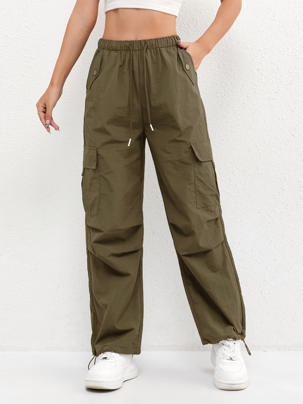 Pantalon Cargo Femme avec Cordon de Serrage et Poches - Pantalon Décontracté
