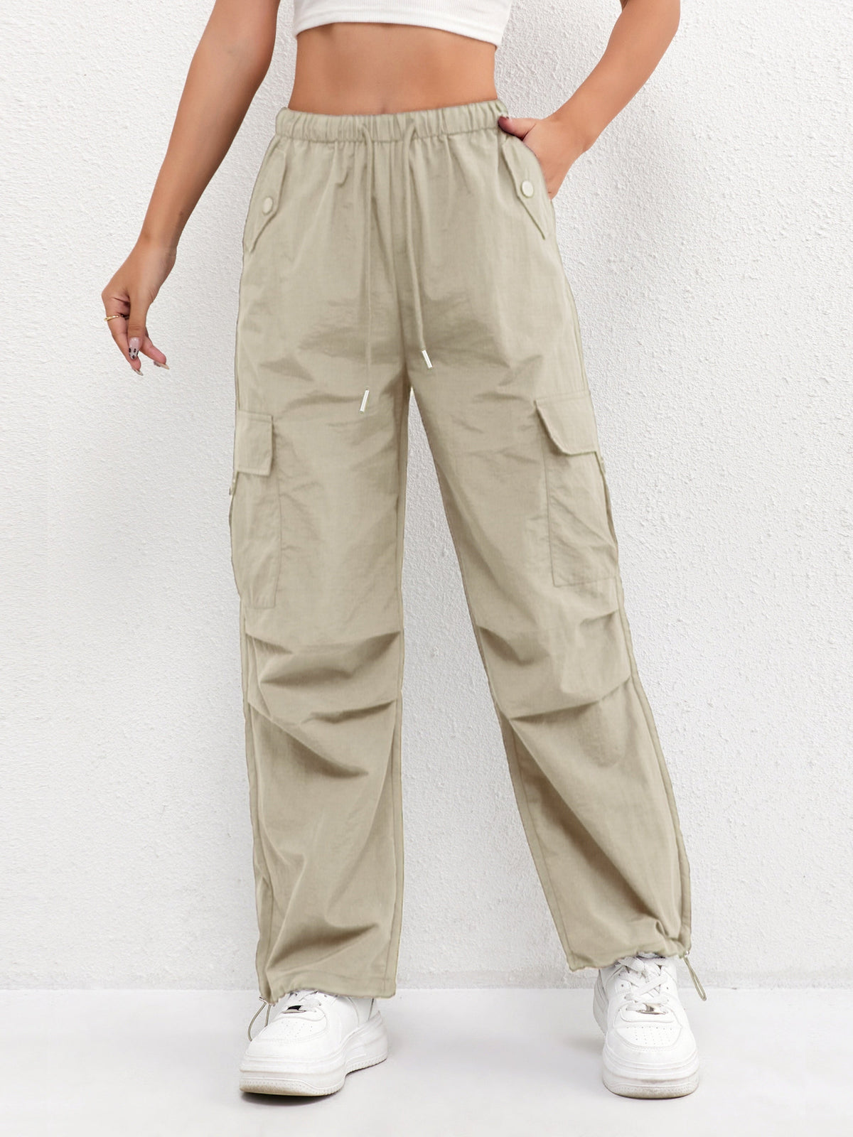 Pantalon Cargo Femme avec Cordon de Serrage et Poches - Pantalon Décontracté