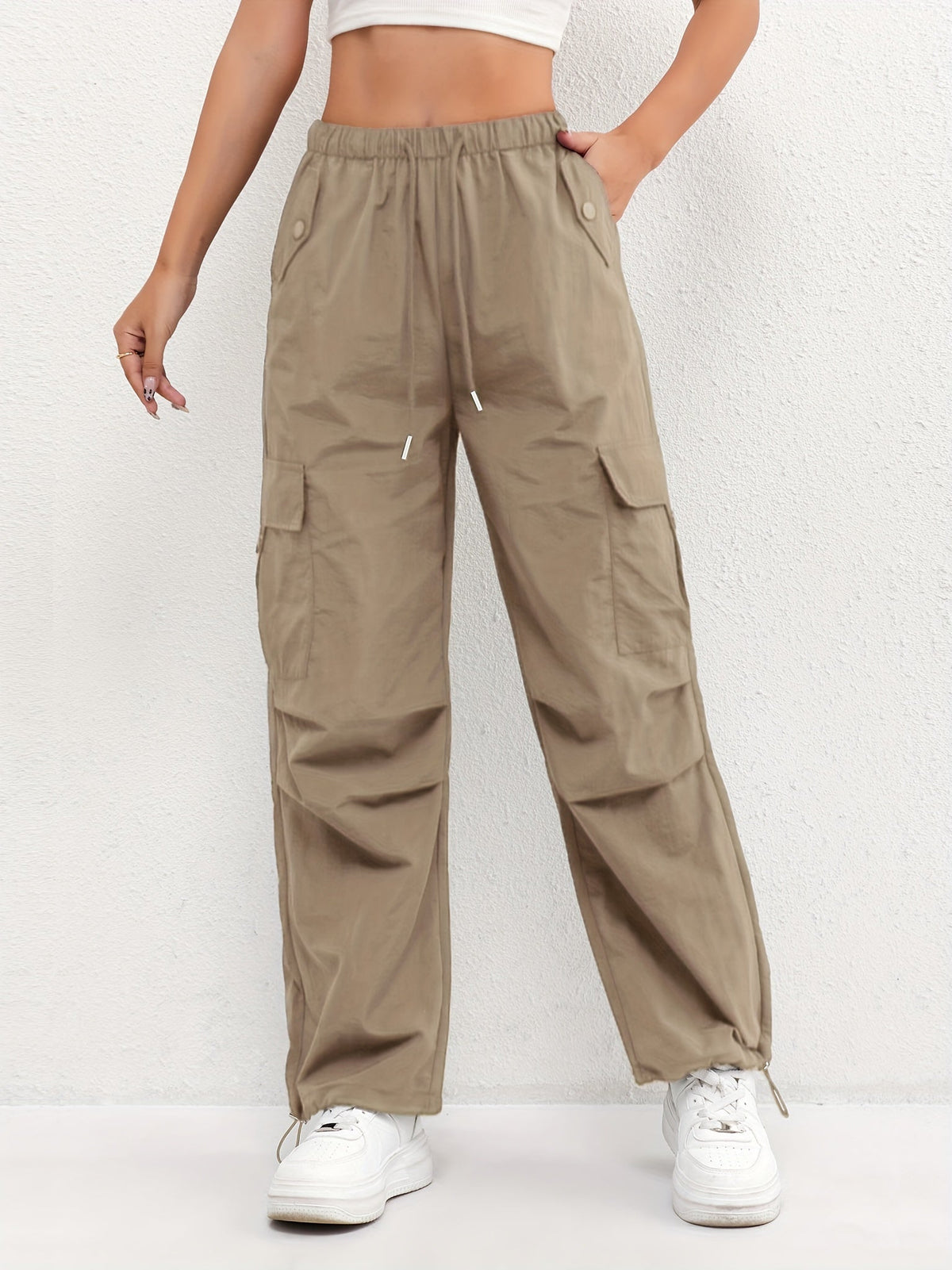 Pantalon Cargo Femme avec Cordon de Serrage et Poches - Pantalon Décontracté