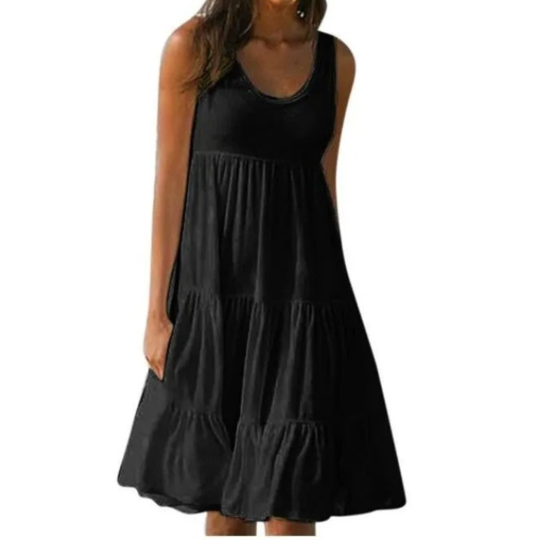 Luna | Robe Midi Étirée Sans Manches pour Femme Bohème Été