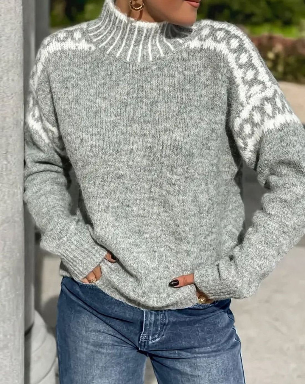 Madison | Pull en tricot à col roulé Fair Isle pour femmes, coupe décontractée