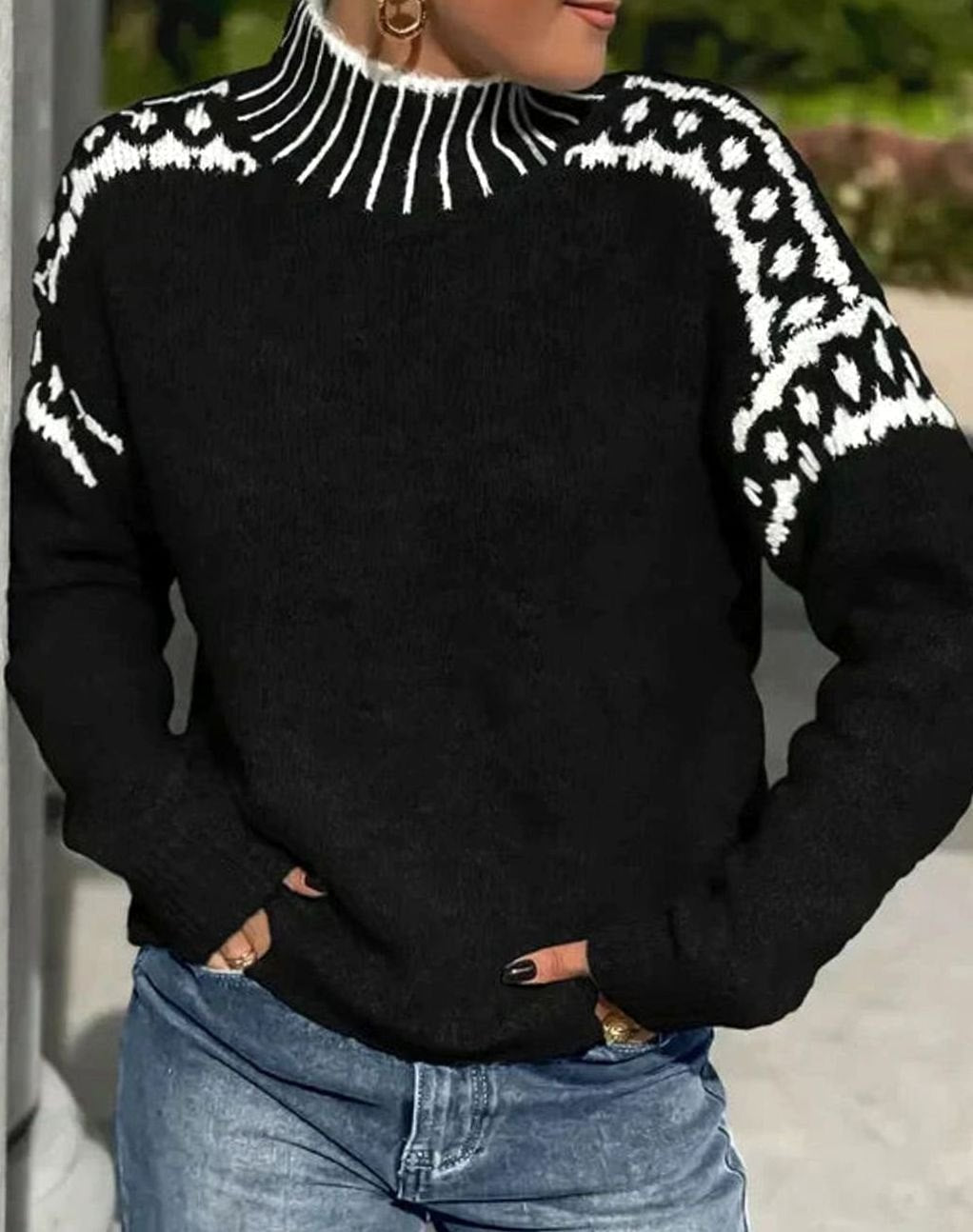 Madison | Pull en tricot à col roulé Fair Isle pour femmes, coupe décontractée