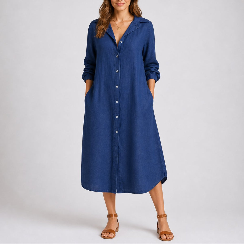 Emma | Robe d'invitée de mariage d'automne pour femmes, midi à manches longues avec boutons sur le devant