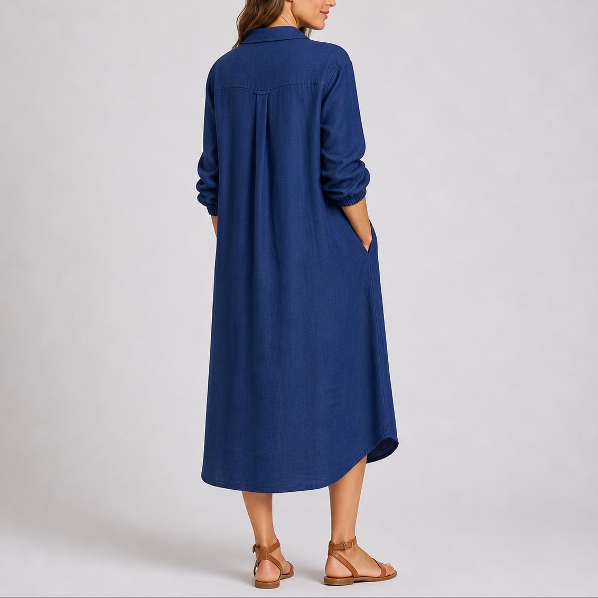Emma | Robe d'invitée de mariage d'automne pour femmes, midi à manches longues avec boutons sur le devant