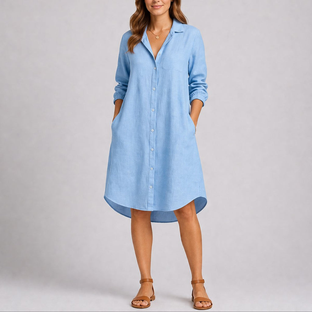 Emma | Robe d'invitée de mariage d'automne pour femmes, midi à manches longues avec boutons sur le devant